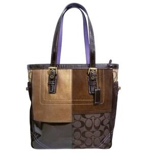 Coach Patchwork Leather‎ Canvas Suede Tote Shoulder Handbag